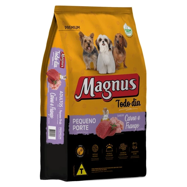 Magnus Premium Todo Dia Cães Adultos Pequeno Porte Sabor Carne e Frango - 20Kg - Imagem 2
